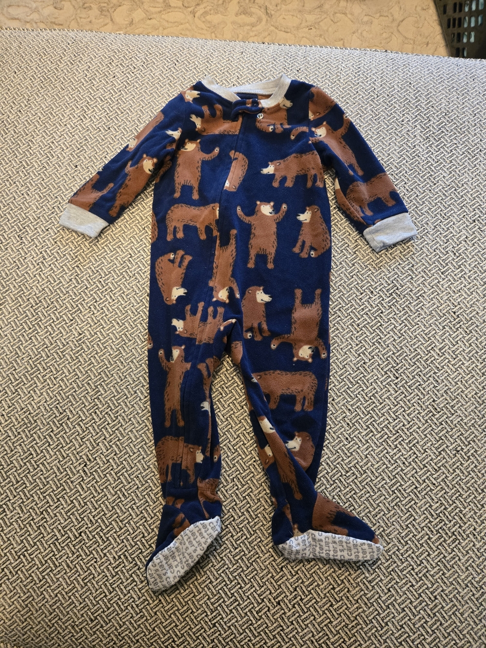 Carter's Navy and Brown Bear Print Footed One-Piece Pajamas